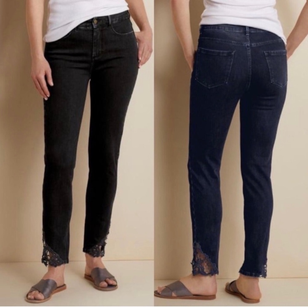 Womens Black Jeans Ankle Lace Size 16 Petite Coastal